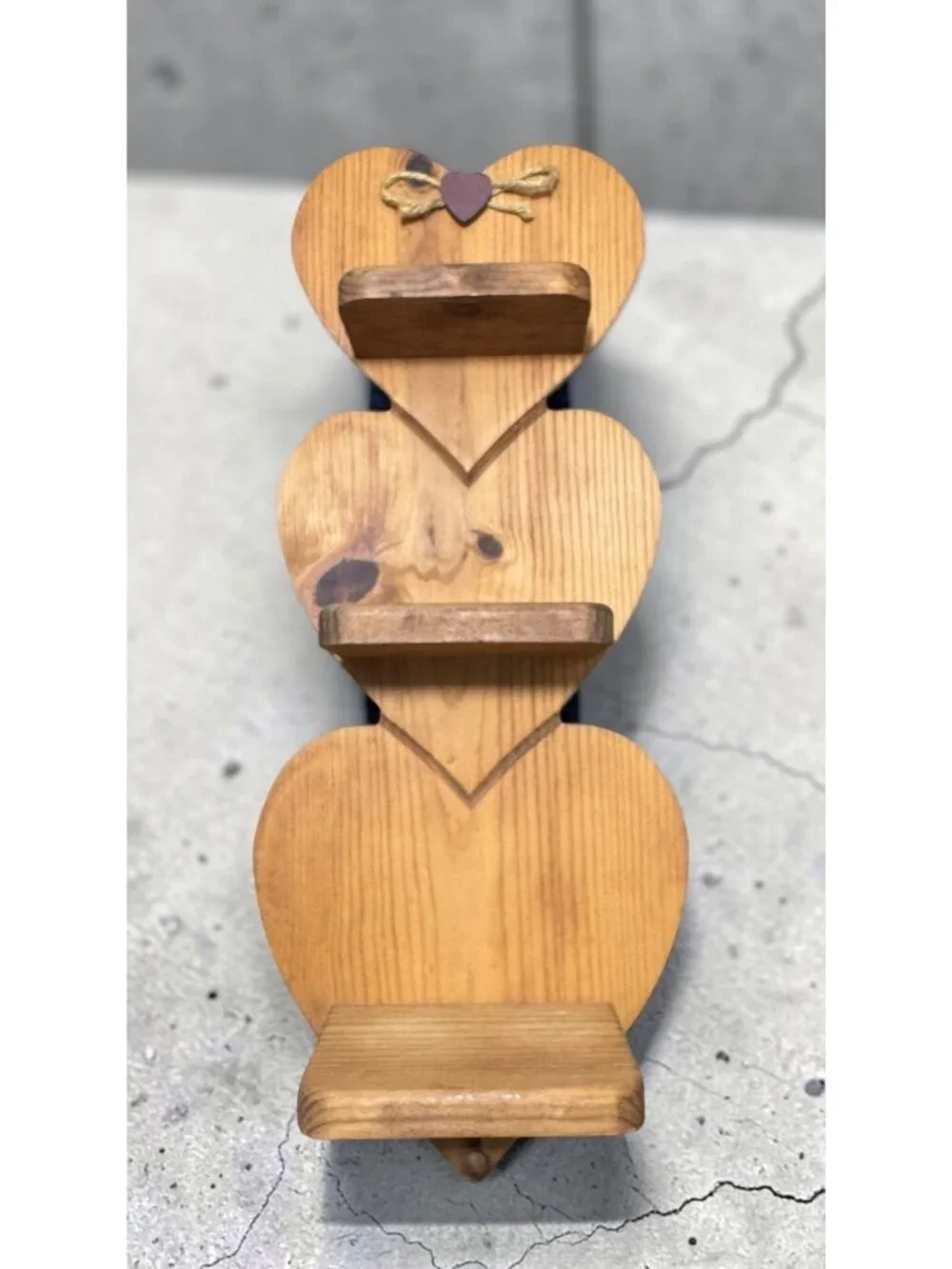 Home Interiors Heart-Shaped Wooden Wall Shelf With 3 Tiers & Bow Accent